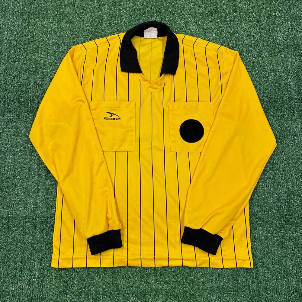 Vintage 90s SCORE Jersey T-shirt‎ Yellow Black Pinstripe Long Sleeve AS